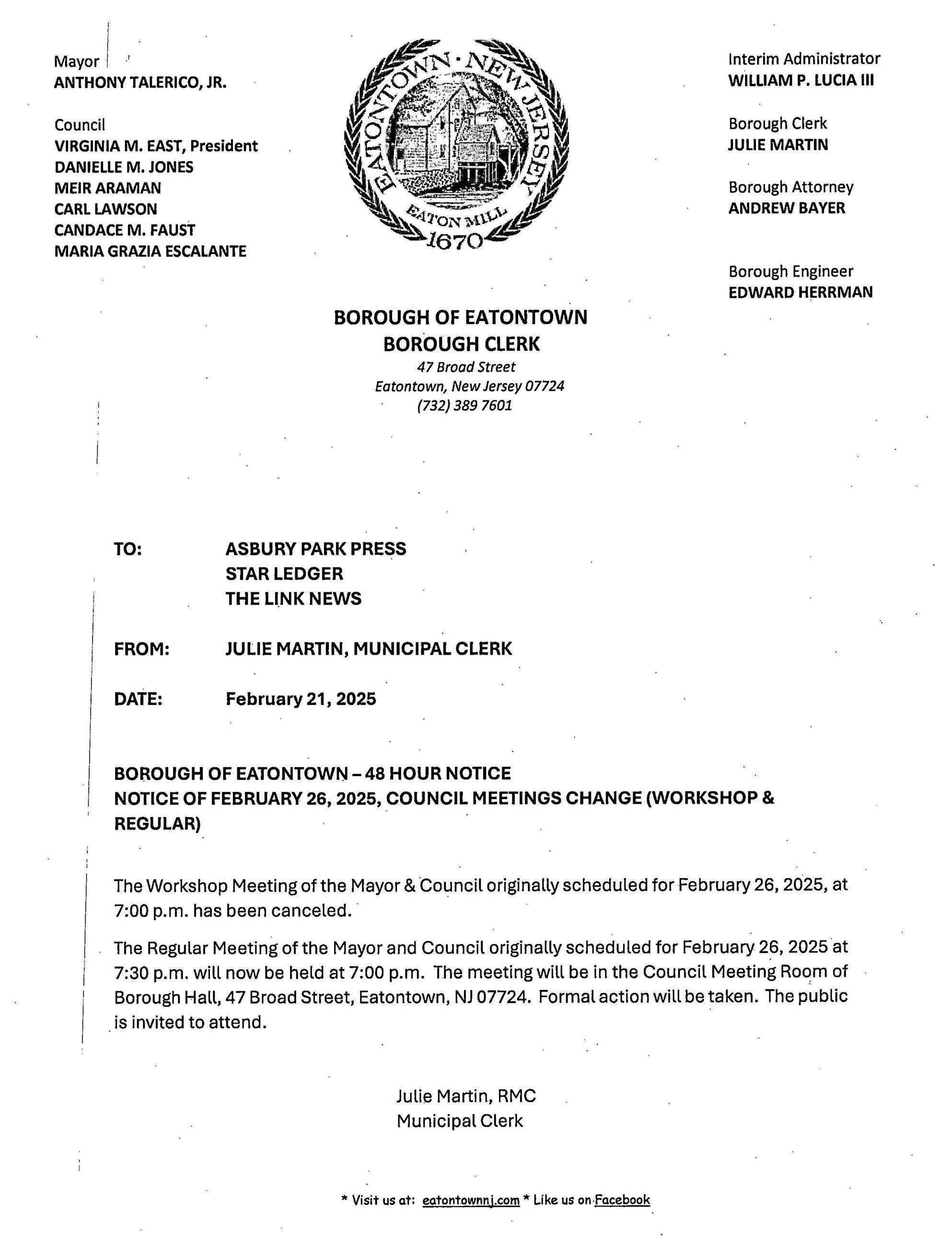 Meeting Change Notice - 2-26-2025